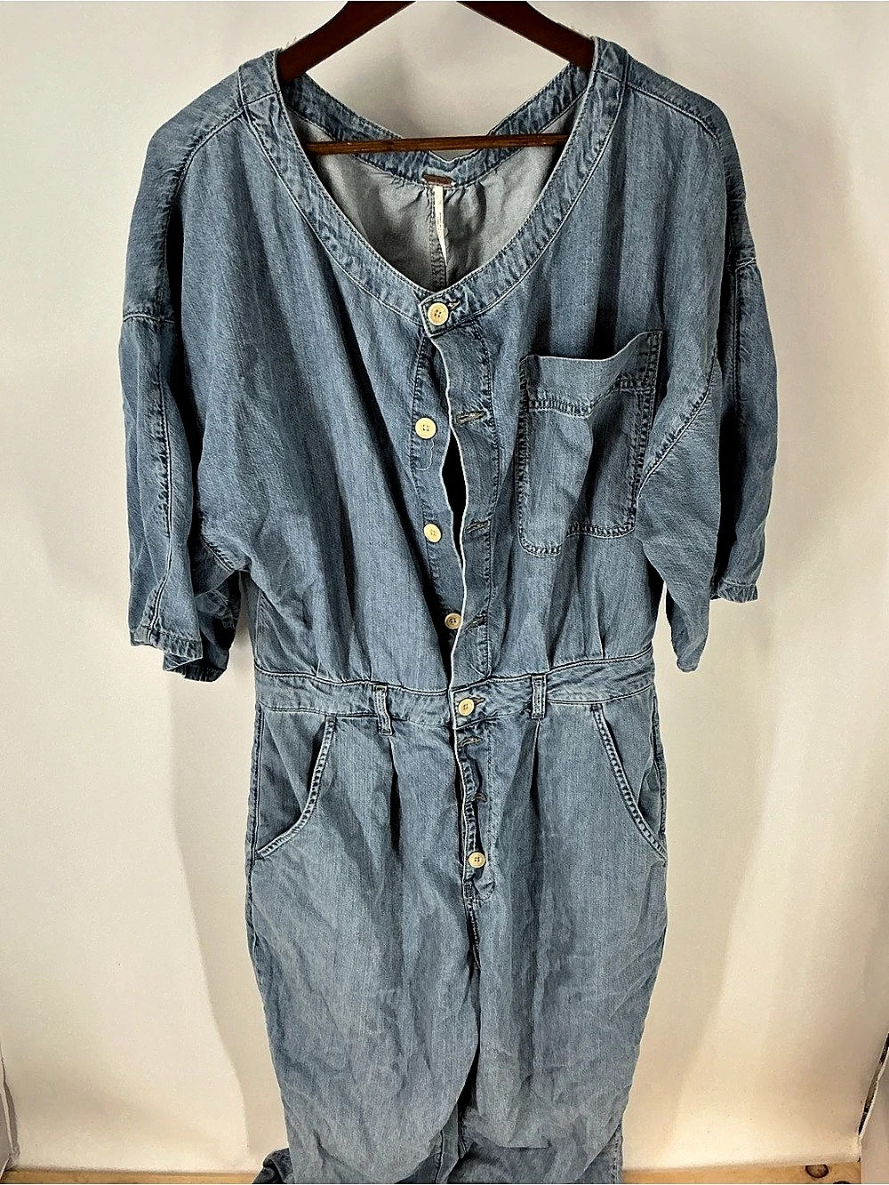 Free People Blue Denim Jumpsuit Size L